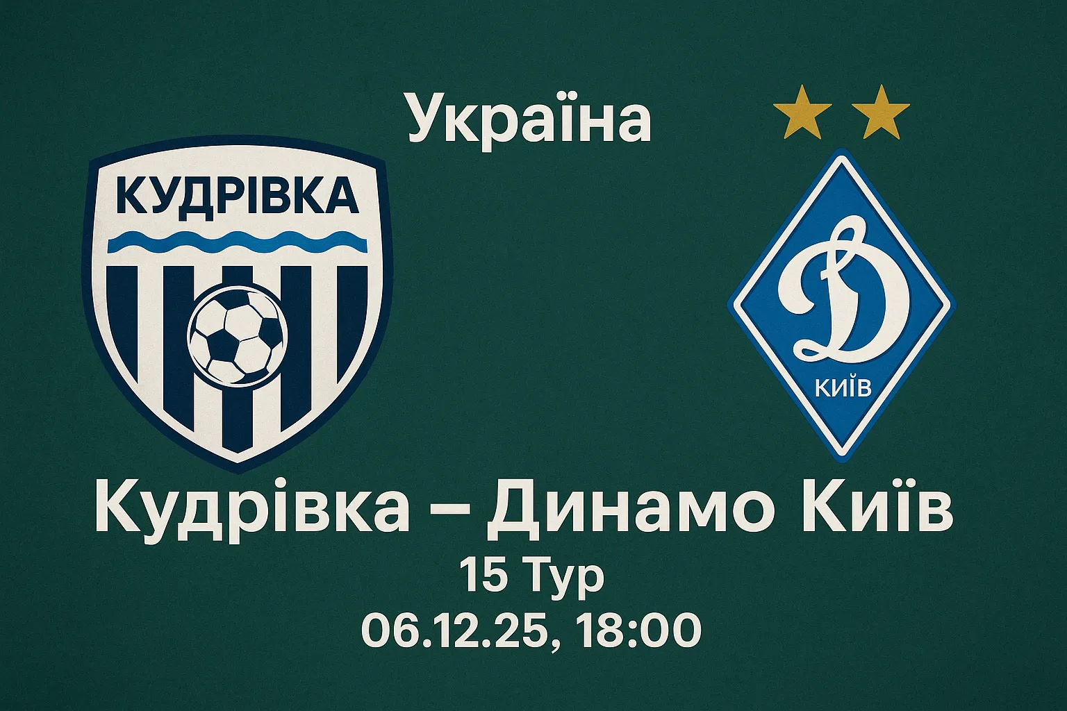 Прогноз на матч Кудрівка — Динамо Київ (6 грудня 2025) • Україна • УПЛ • 15 тур