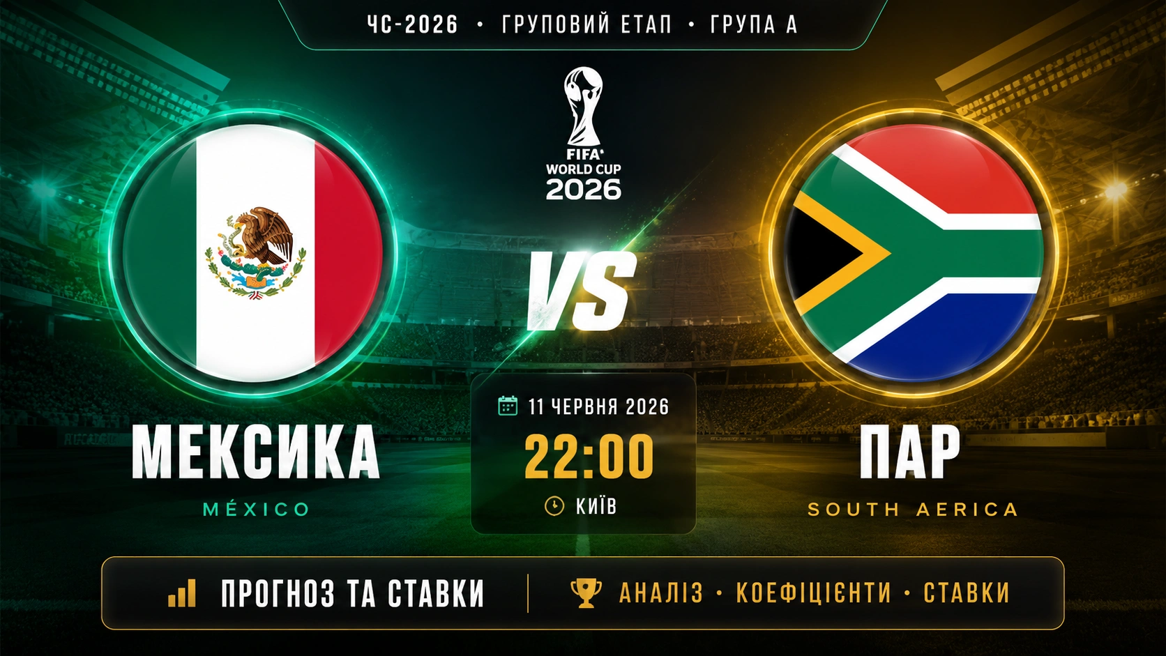 Мексика — ПАР прогноз і ставки на матч ЧС-2026 11 червня 2026 року